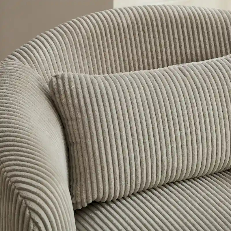 Corduroy 360° Swivel Barrel Accent Chair – Charcoal / Ivory / Light Gray, Single Seat