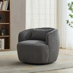 Corduroy 360° Swivel Barrel Accent Chair – Charcoal / Ivory / Light Gray, Single Seat