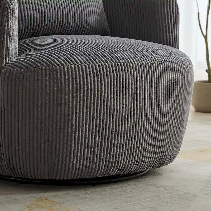 Corduroy 360° Swivel Barrel Accent Chair – Charcoal / Ivory / Light Gray, Single Seat