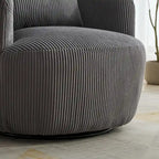 Corduroy 360° Swivel Barrel Accent Chair – Charcoal / Ivory / Light Gray, Single Seat