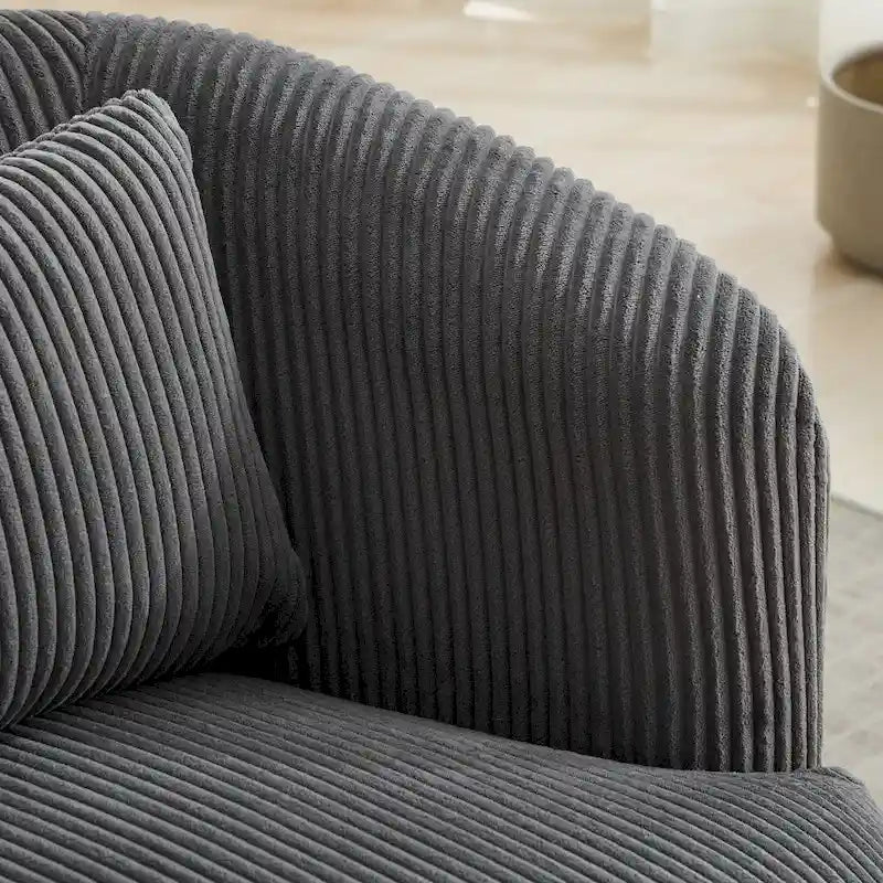Corduroy 360° Swivel Barrel Accent Chair – Charcoal / Ivory / Light Gray, Single Seat