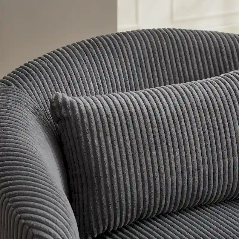 Corduroy 360° Swivel Barrel Accent Chair – Charcoal / Ivory / Light Gray, Single Seat