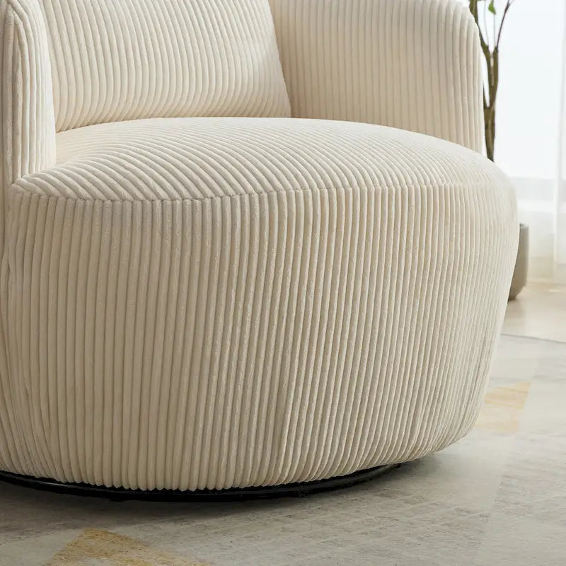 Corduroy 360° Swivel Barrel Accent Chair – Charcoal / Ivory / Light Gray, Single Seat