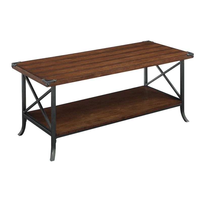 Multi-Color Rectangular Coffee Table with Bottom Shelf, Seats 2
