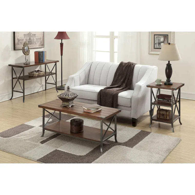 Multi-Color Rectangular Coffee Table with Bottom Shelf, Seats 2