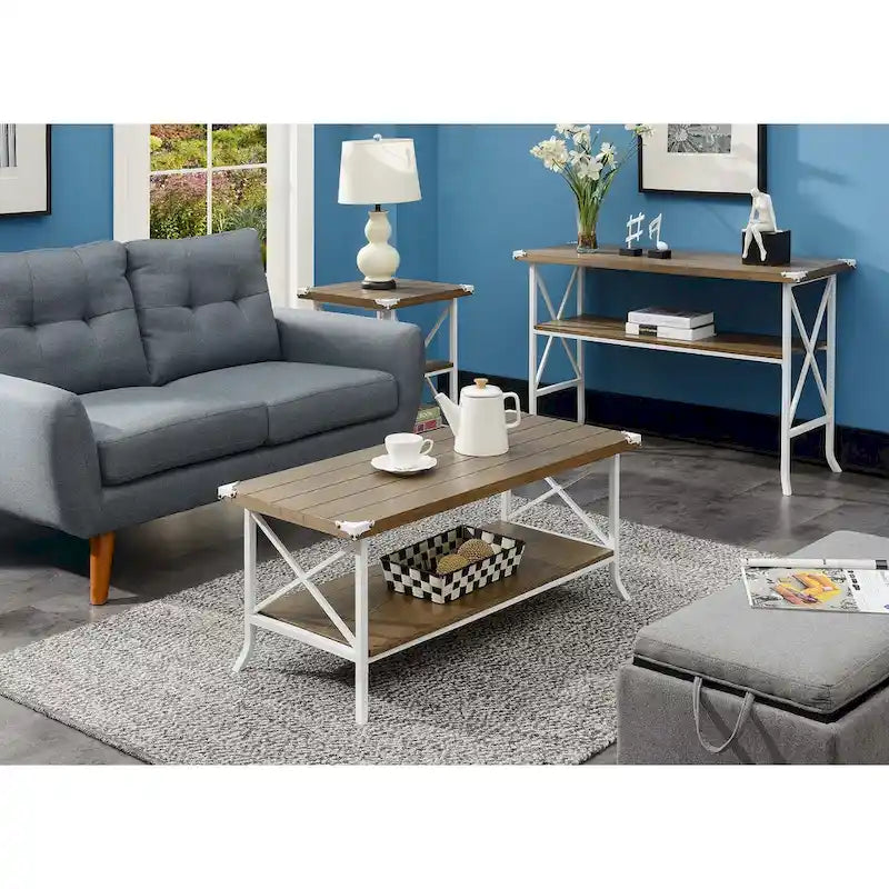 Multi-Color Rectangular Coffee Table with Bottom Shelf, Seats 2