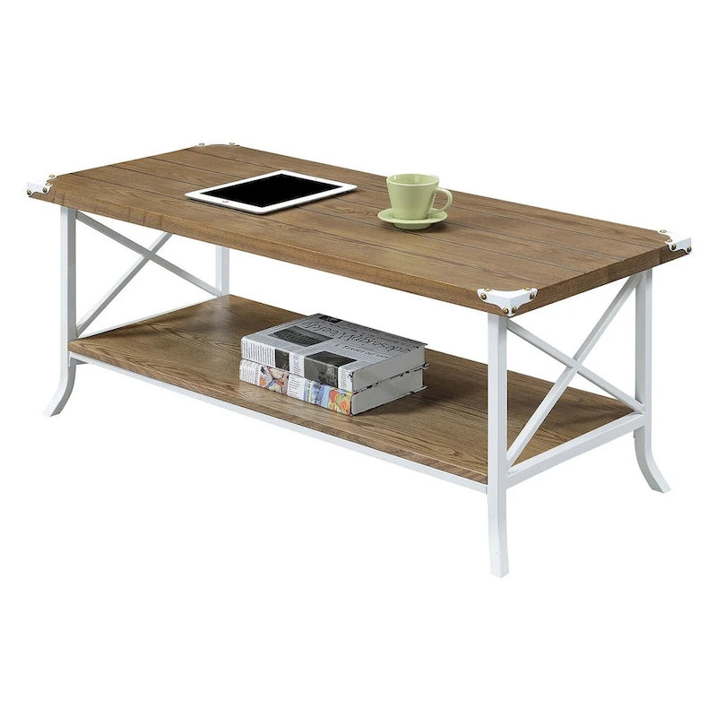 Multi-Color Rectangular Coffee Table with Bottom Shelf, Seats 2