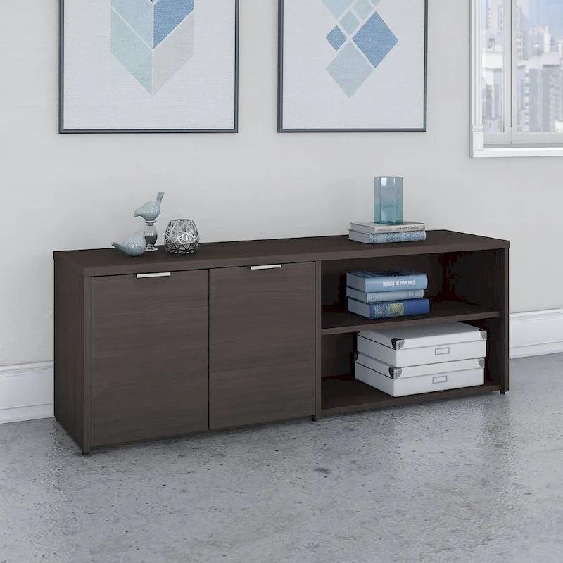 Low Storage Cabinet with Doors – White / Grey, 2-Door, 4-Shelf