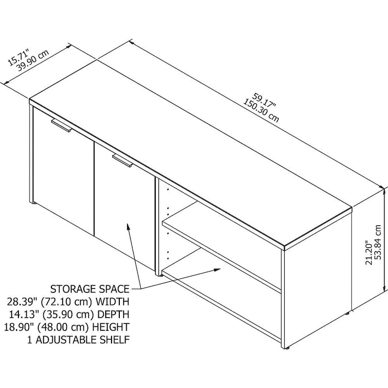 Low Storage Cabinet with Doors – White / Grey, 2-Door, 4-Shelf