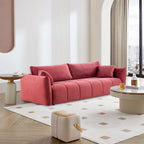85" 3-Seater Fabric Sofa with 2 Pillows – Beige / Red / Creamy White