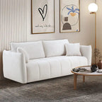 85" 3-Seater Fabric Sofa with 2 Pillows – Beige / Red / Creamy White