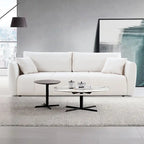 85" 3-Seater Fabric Sofa with 2 Pillows – Beige / Red / Creamy White