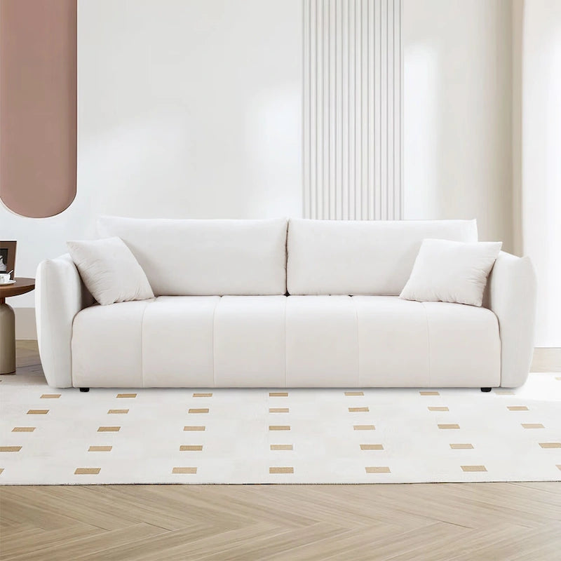 85" 3-Seater Fabric Sofa with 2 Pillows – Beige / Red / Creamy White