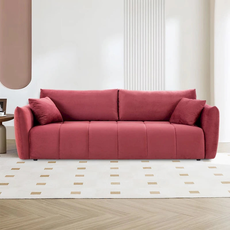 85" 3-Seater Fabric Sofa with 2 Pillows – Beige / Red / Creamy White