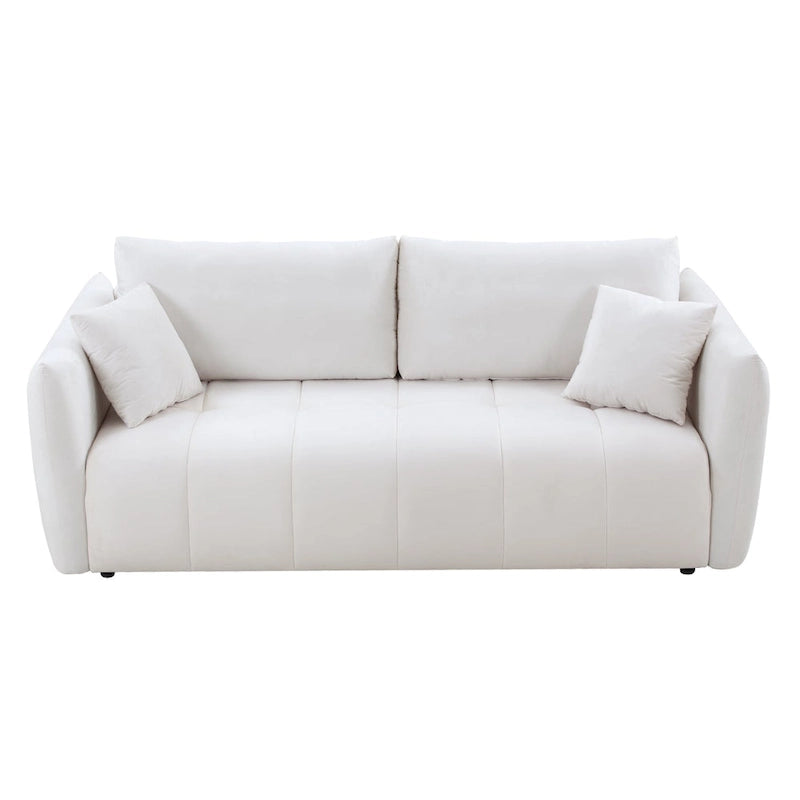 85" 3-Seater Fabric Sofa with 2 Pillows – Beige / Red / Creamy White