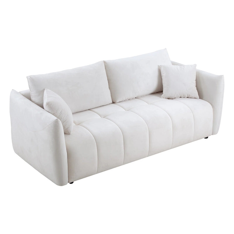 85" 3-Seater Fabric Sofa with 2 Pillows – Beige / Red / Creamy White