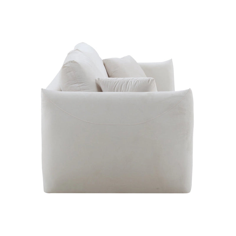 85" 3-Seater Fabric Sofa with 2 Pillows – Beige / Red / Creamy White