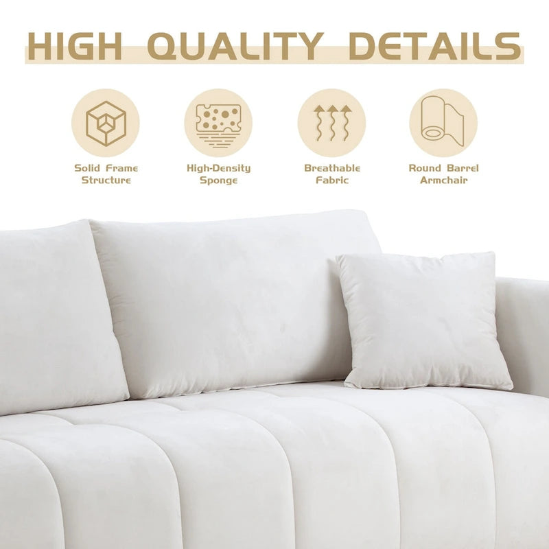 85" 3-Seater Fabric Sofa with 2 Pillows – Beige / Red / Creamy White