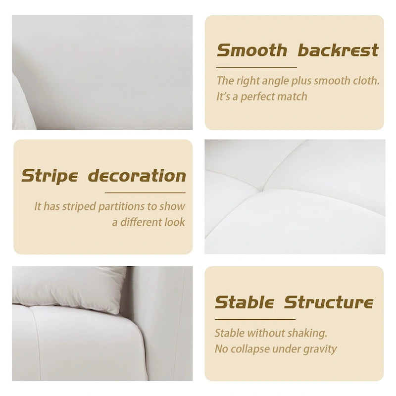 85" 3-Seater Fabric Sofa with 2 Pillows – Beige / Red / Creamy White
