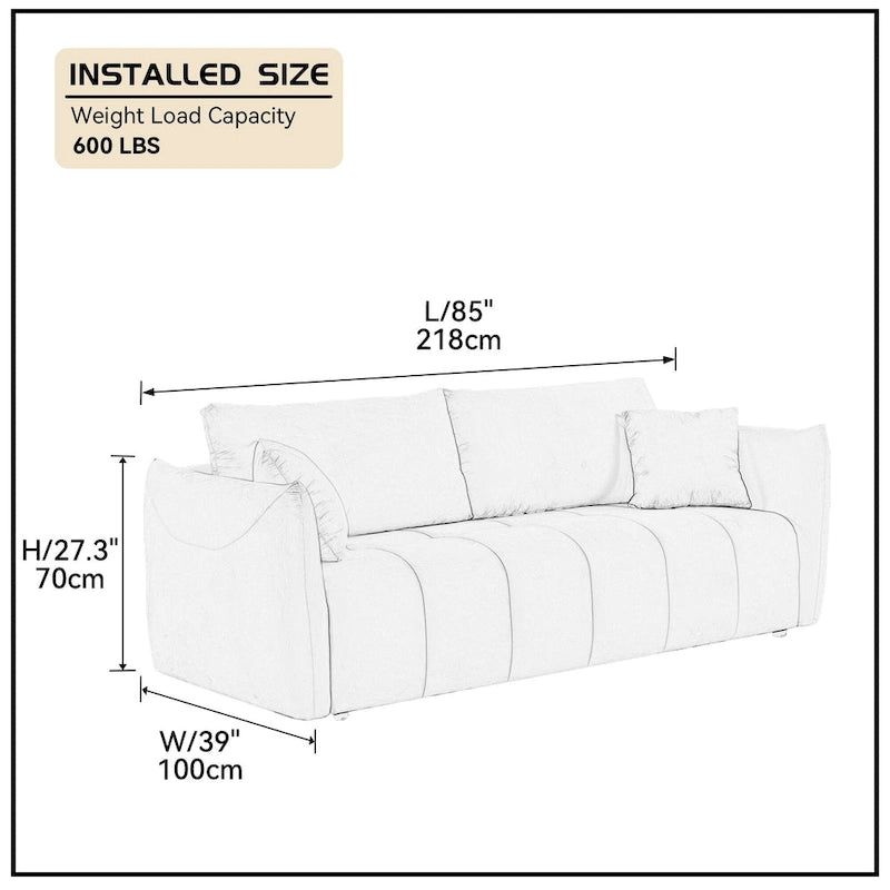 85" 3-Seater Fabric Sofa with 2 Pillows – Beige / Red / Creamy White