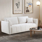 85" 3-Seater Fabric Sofa with 2 Pillows – Beige / Red / Creamy White