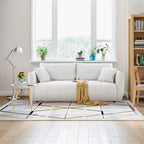 85" 3-Seater Fabric Sofa with 2 Pillows – Beige / Red / Creamy White