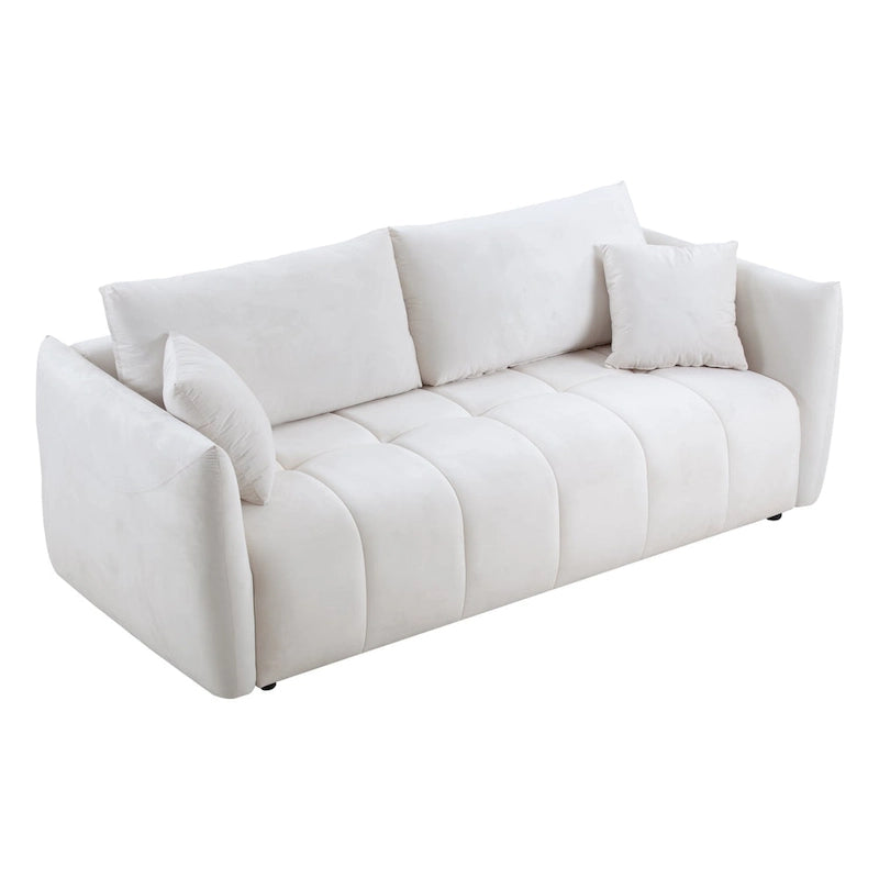 85" 3-Seater Fabric Sofa with 2 Pillows – Beige / Red / Creamy White