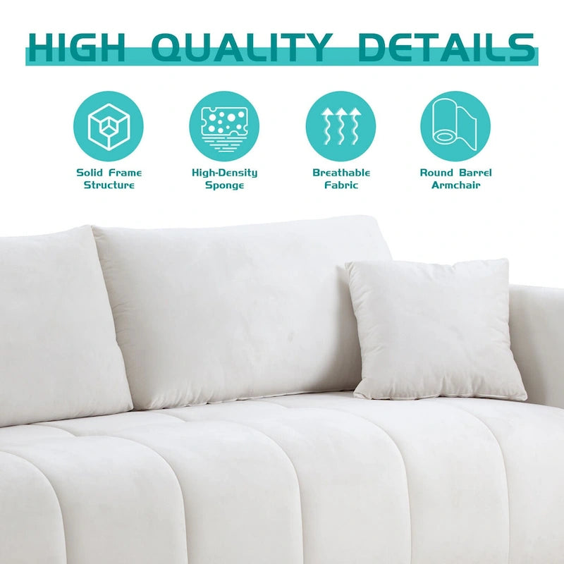 85" 3-Seater Fabric Sofa with 2 Pillows – Beige / Red / Creamy White
