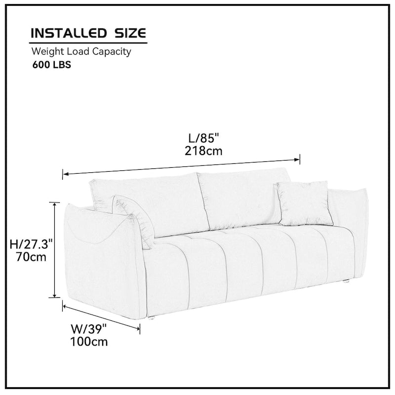 85" 3-Seater Fabric Sofa with 2 Pillows – Beige / Red / Creamy White