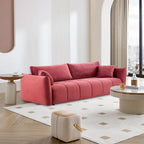 85" 3-Seater Fabric Sofa with 2 Pillows – Beige / Red / Creamy White
