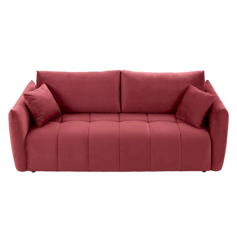 85" 3-Seater Fabric Sofa with 2 Pillows – Beige / Red / Creamy White