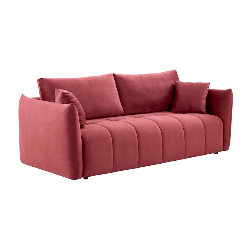 85" 3-Seater Fabric Sofa with 2 Pillows – Beige / Red / Creamy White