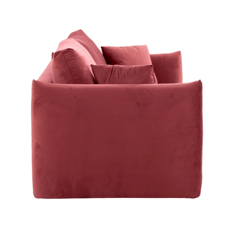 85" 3-Seater Fabric Sofa with 2 Pillows – Beige / Red / Creamy White
