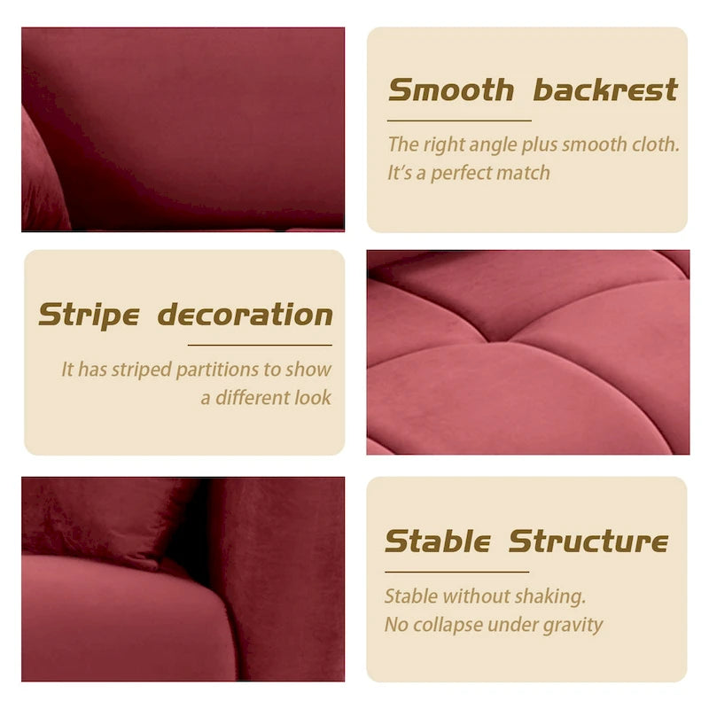 85" 3-Seater Fabric Sofa with 2 Pillows – Beige / Red / Creamy White