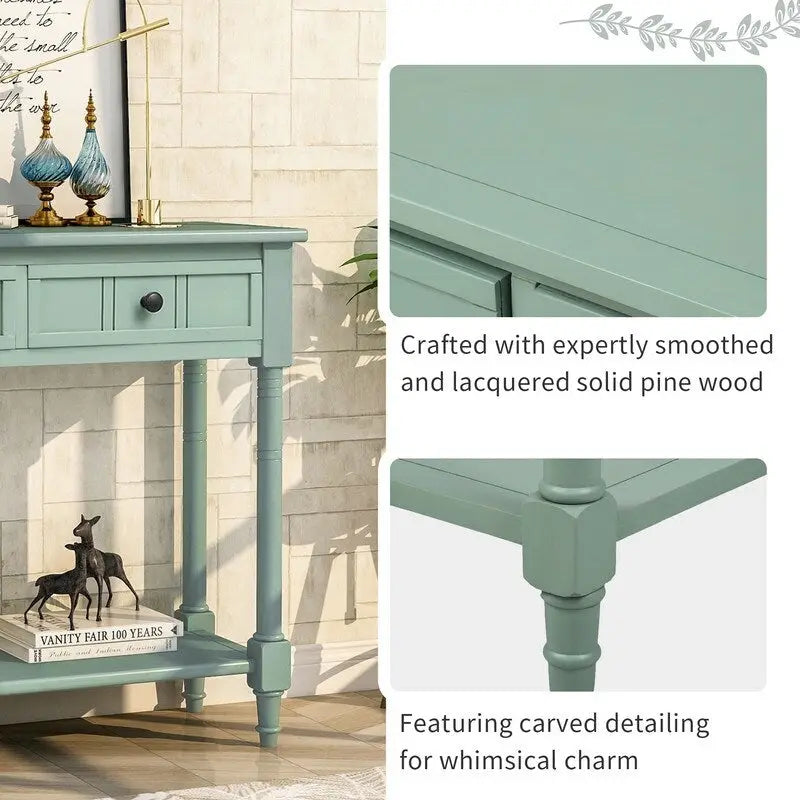 Retro Grey / Blue / Ivory / Espresso / Navy Console Table – 2 Drawers, Bottom Shelf, Seats 1