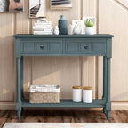 Retro Grey / Blue / Ivory / Espresso / Navy Console Table – 2 Drawers, Bottom Shelf, Seats 1