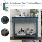 Retro Grey / Blue / Ivory / Espresso / Navy Console Table – 2 Drawers, Bottom Shelf, Seats 1