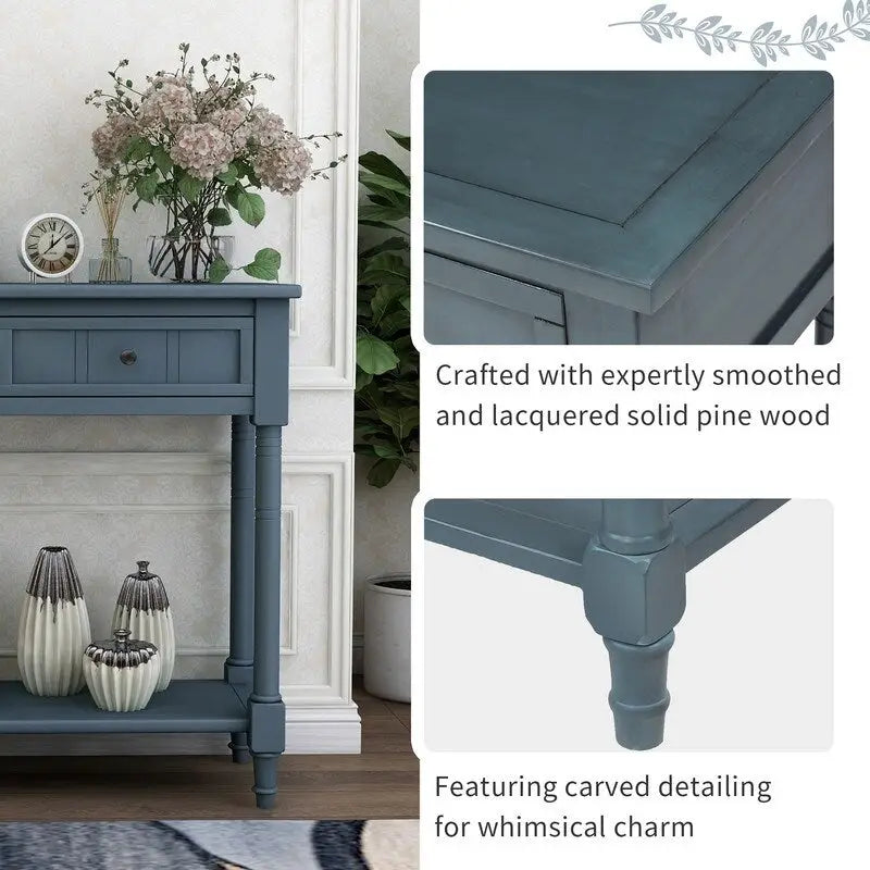Retro Grey / Blue / Ivory / Espresso / Navy Console Table – 2 Drawers, Bottom Shelf, Seats 1