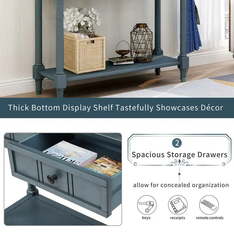 Retro Grey / Blue / Ivory / Espresso / Navy Console Table – 2 Drawers, Bottom Shelf, Seats 1