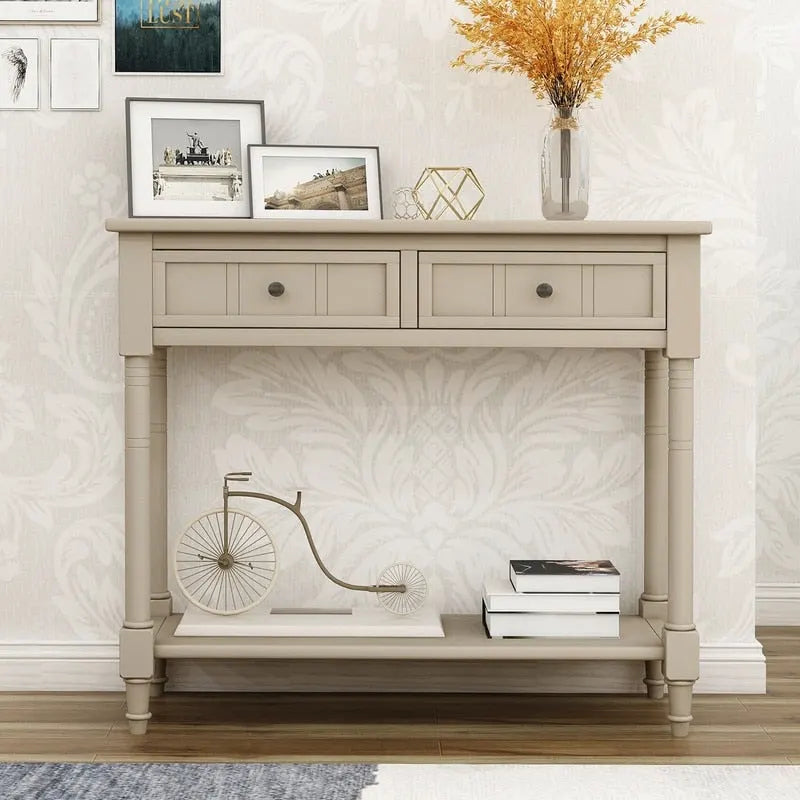 Retro Grey / Blue / Ivory / Espresso / Navy Console Table – 2 Drawers, Bottom Shelf, Seats 1