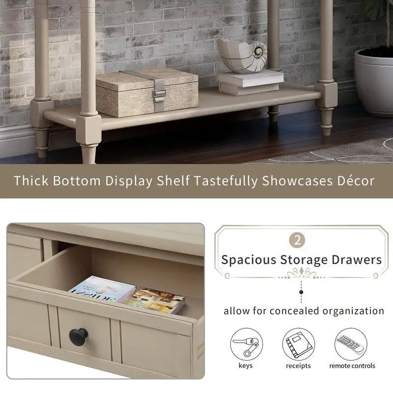 Retro Grey / Blue / Ivory / Espresso / Navy Console Table – 2 Drawers, Bottom Shelf, Seats 1