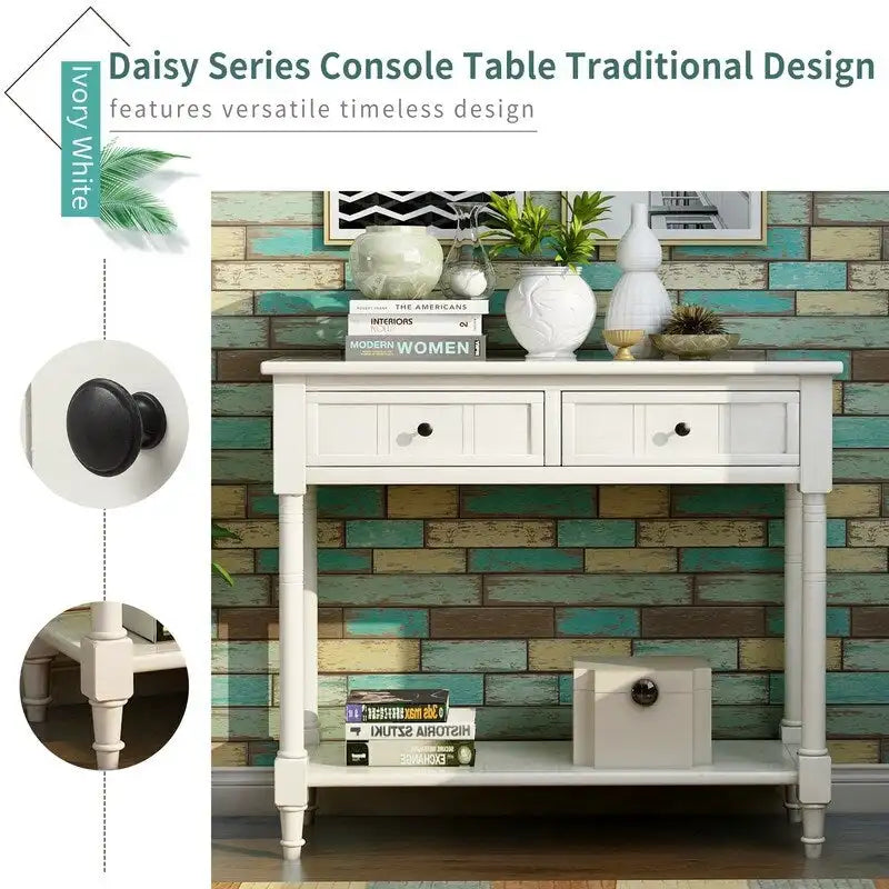 Retro Grey / Blue / Ivory / Espresso / Navy Console Table – 2 Drawers, Bottom Shelf, Seats 1
