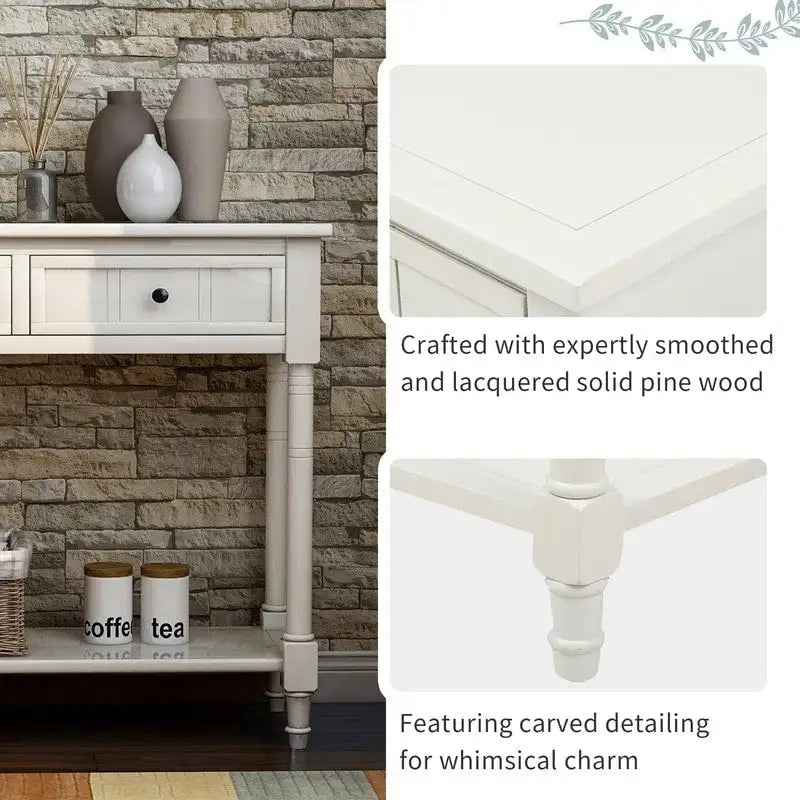 Retro Grey / Blue / Ivory / Espresso / Navy Console Table – 2 Drawers, Bottom Shelf, Seats 1