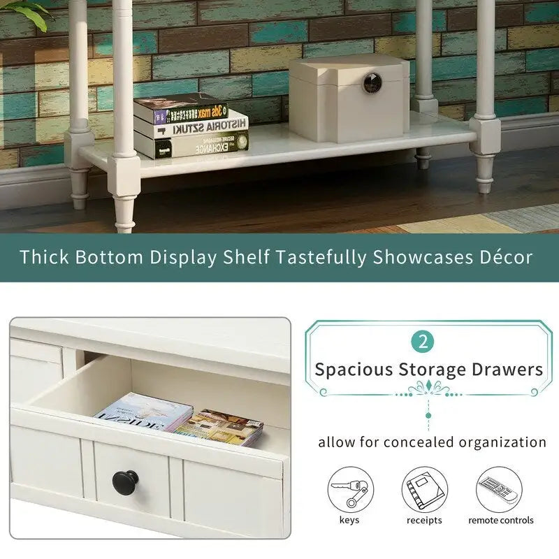 Retro Grey / Blue / Ivory / Espresso / Navy Console Table – 2 Drawers, Bottom Shelf, Seats 1