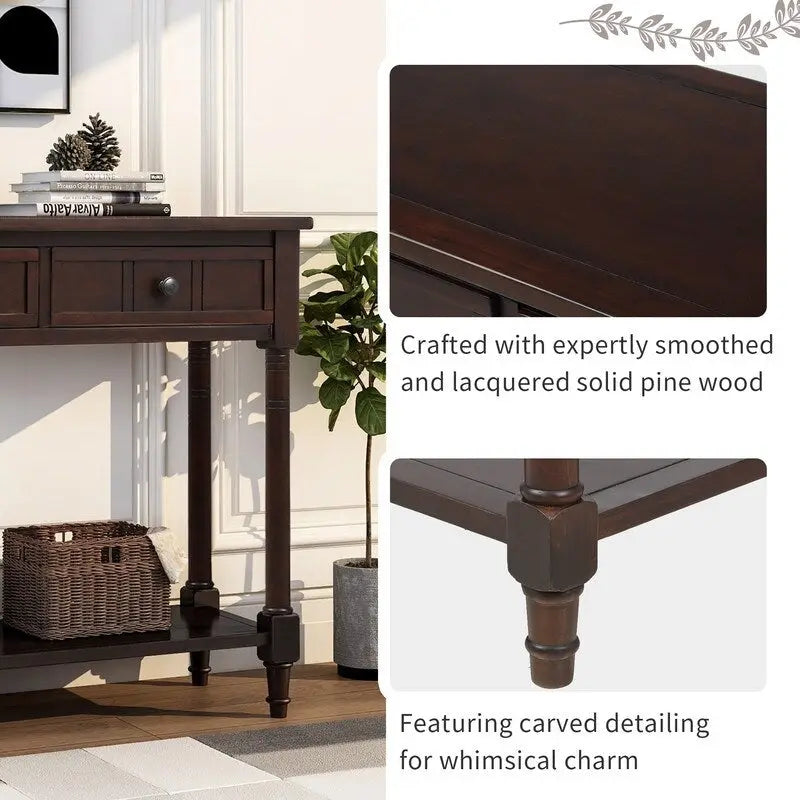 Retro Grey / Blue / Ivory / Espresso / Navy Console Table – 2 Drawers, Bottom Shelf, Seats 1