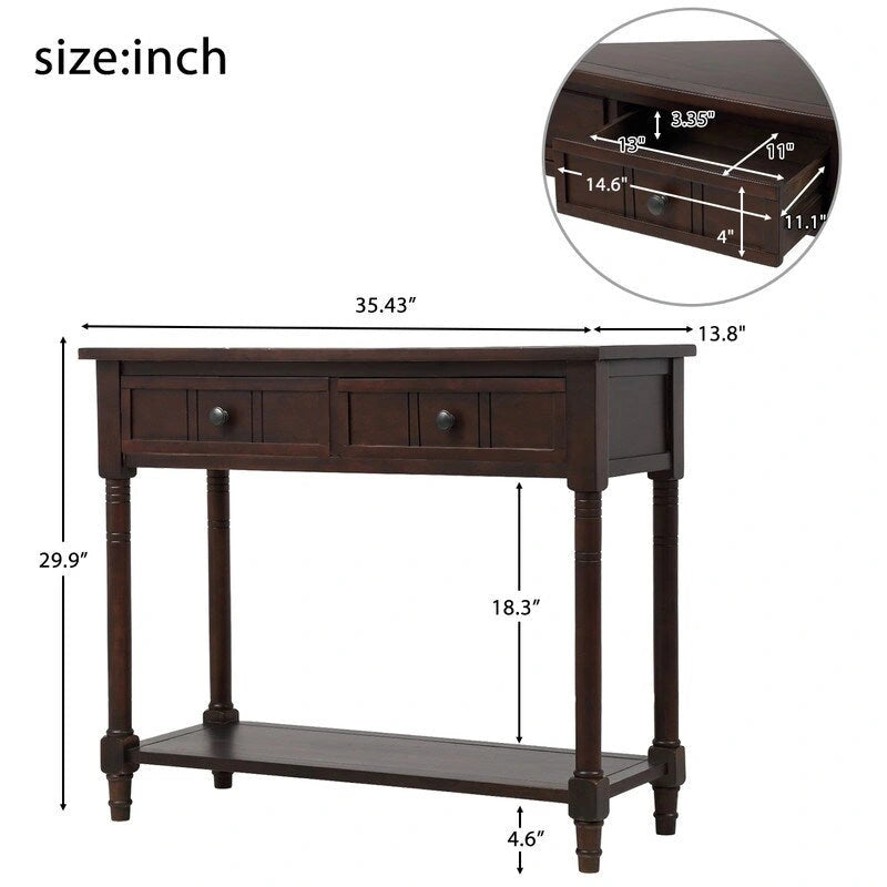 Retro Grey / Blue / Ivory / Espresso / Navy Console Table – 2 Drawers, Bottom Shelf, Seats 1
