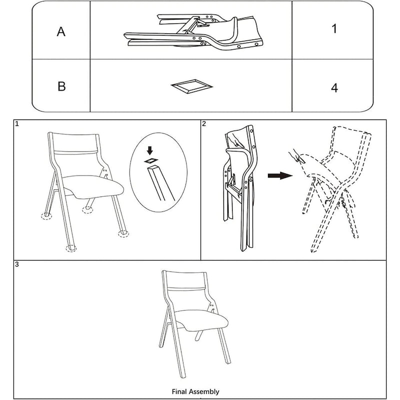 Foldable Dining Chairs with Padded Seats Set of 2, Beige