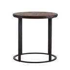 Brown/Black Industrial Round Side Table, Reclaimed Wood Top, 1-Person
