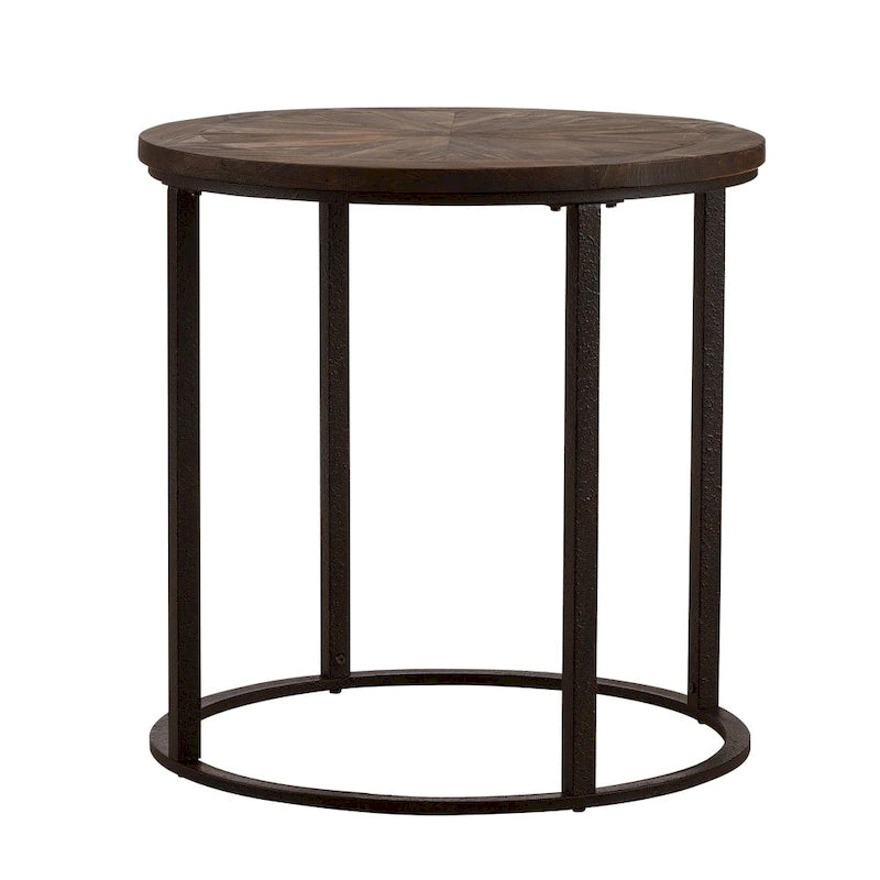 Brown/Black Industrial Round Side Table, Reclaimed Wood Top, 1-Person