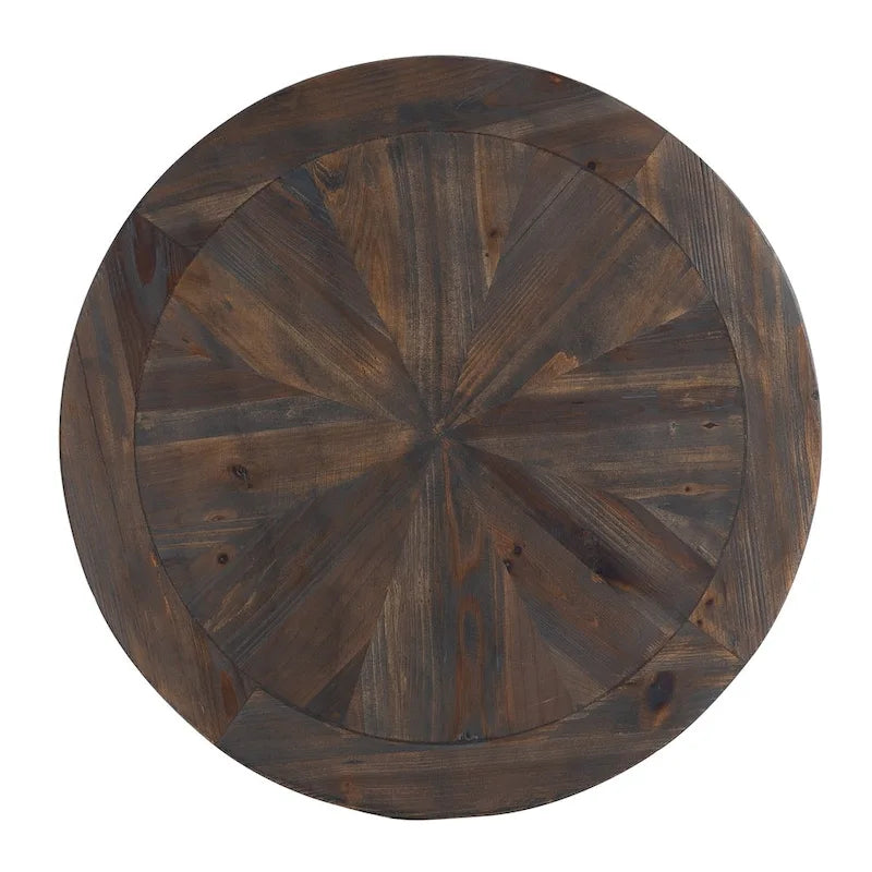 Brown/Black Industrial Round Side Table, Reclaimed Wood Top, 1-Person